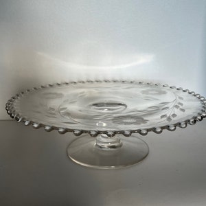 Vintage Candlewick Hughes Cornflower Cut Glass Pedestal Cake Stand