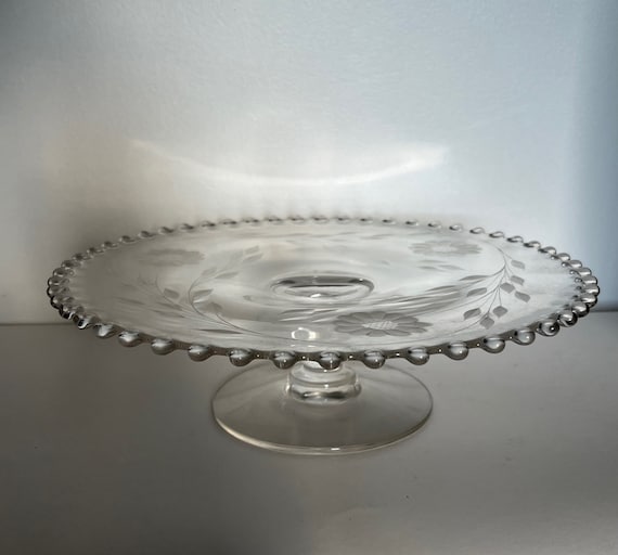 Vintage Candlewick Hughes Cornflower Cut Glass Pedestal Cake Stand Etsy