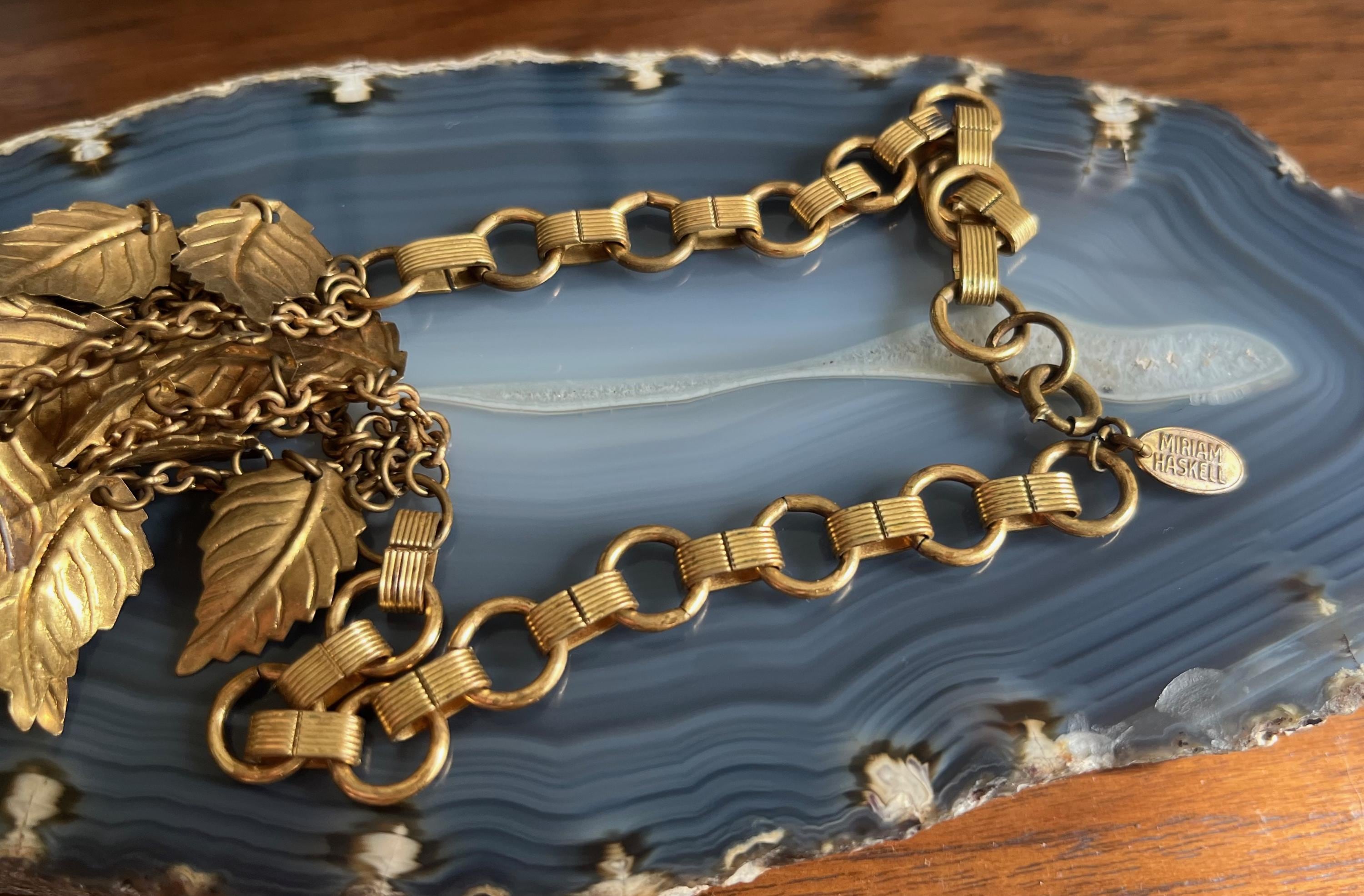 Spectacular Vintage Miriam Haskell Triple Strand Dangling Leaf Bib
