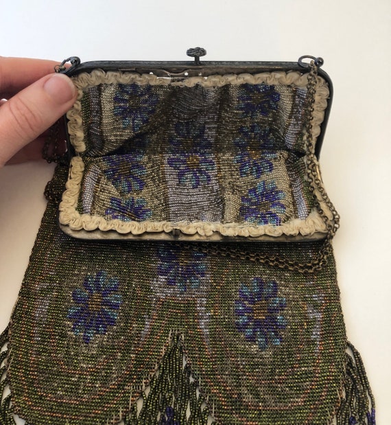 Antique French Steel Beaded Fringed Ladies Bag Ha… - image 10