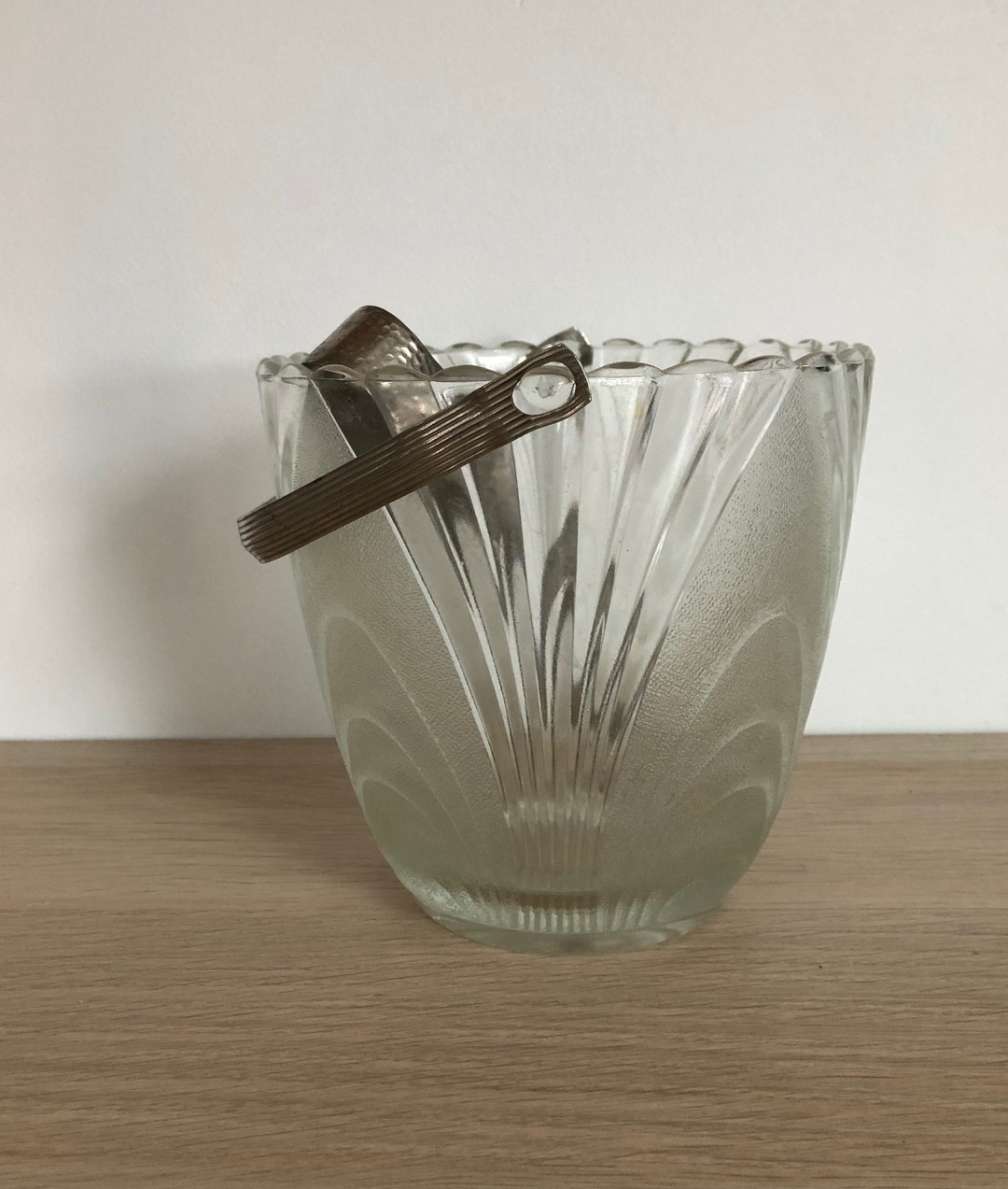 Vintage Art Deco Glass Ice Bucket and Tongs Etsy