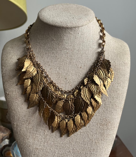 Spectacular Vintage Miriam Haskell Triple Strand Dangling Leaf Bib