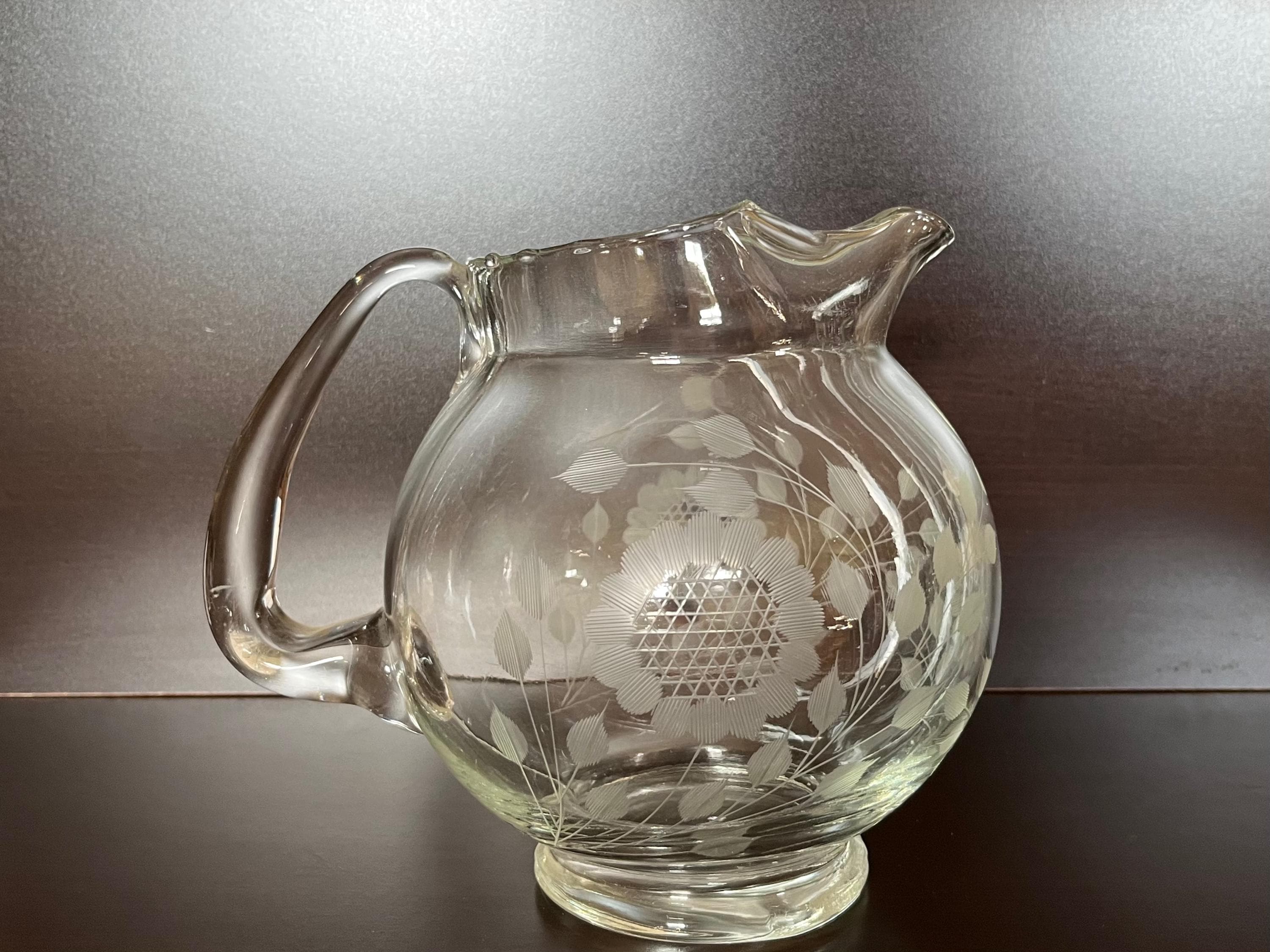 Vintage Depression Era Hughes Corn Flower Cut Ice Lip Ball Pitcher