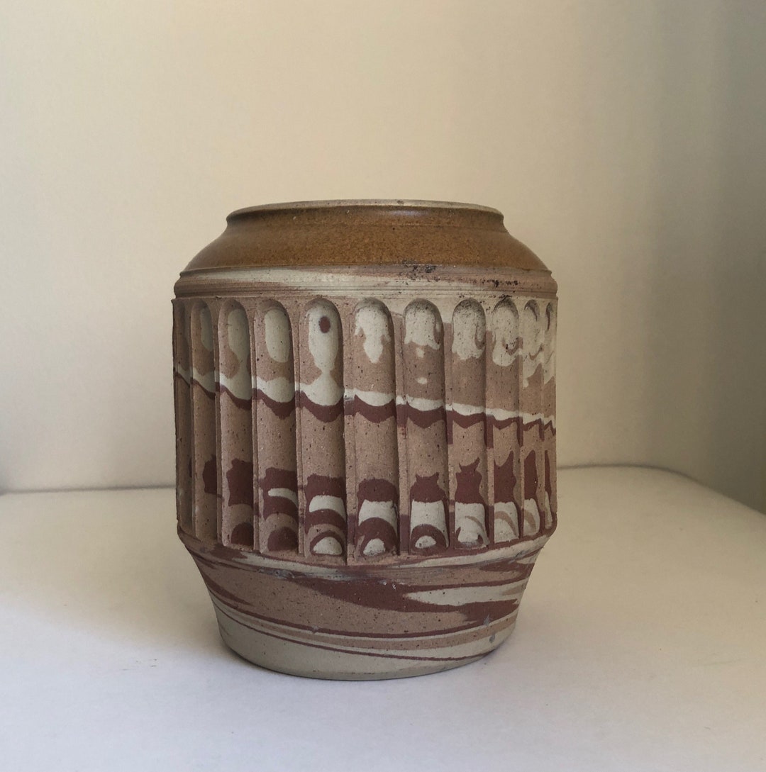 Vintage Canadian Studio Pottery Ceramic Vase Marbled Clay Signed ...