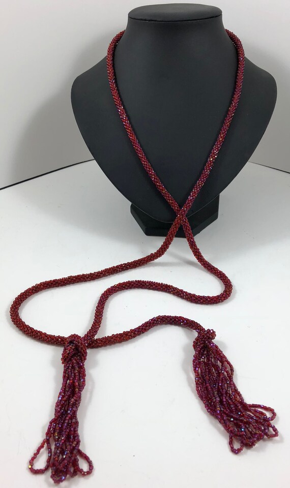 Art Deco Flapper Era 1920s Garnet Ruby Red Glass Beaded Lariat | Etsy