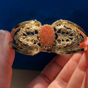 Victorian Style Vintage Goldstone Gold Stone Clamper Bangle Bracelet