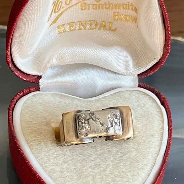 Antique Jugendstil Secessionist 14K Gold Old Mine Cut Diamond Ladies N Signet Ring