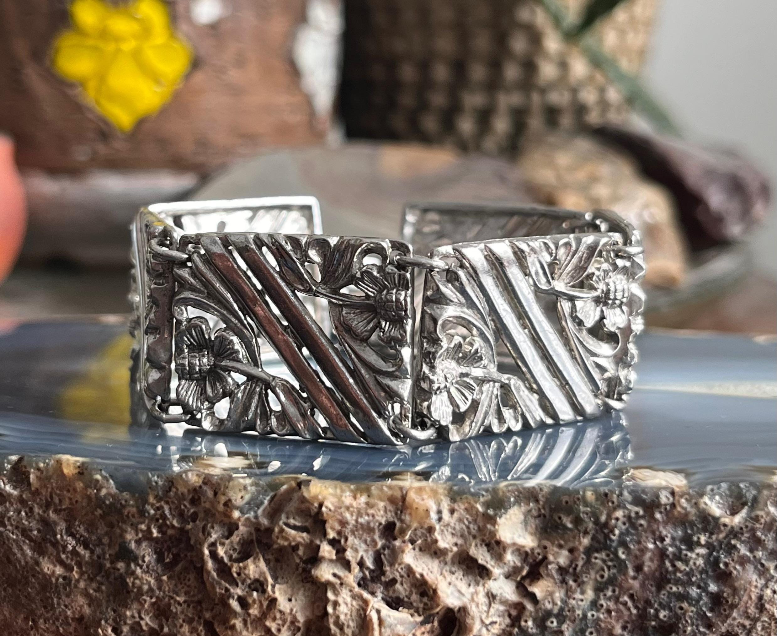Vintage Art Deco Sterling Silver Floral Panel Bracelet - Etsy