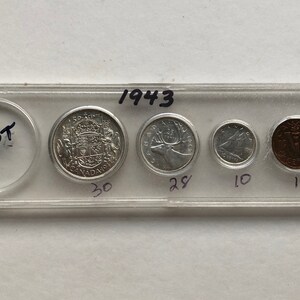 Vintage 1943 Canadian 80% Silver Coin Set