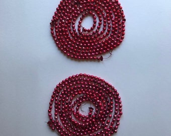 Pair of Medium Vintage Red Mercury Glass Bead Christmas Tree Garland 103 Inches and 105 Inches