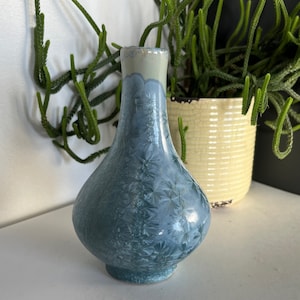 Vintage Studio Pottery Porcelain Blue Crystalline Glaze Bud Vase