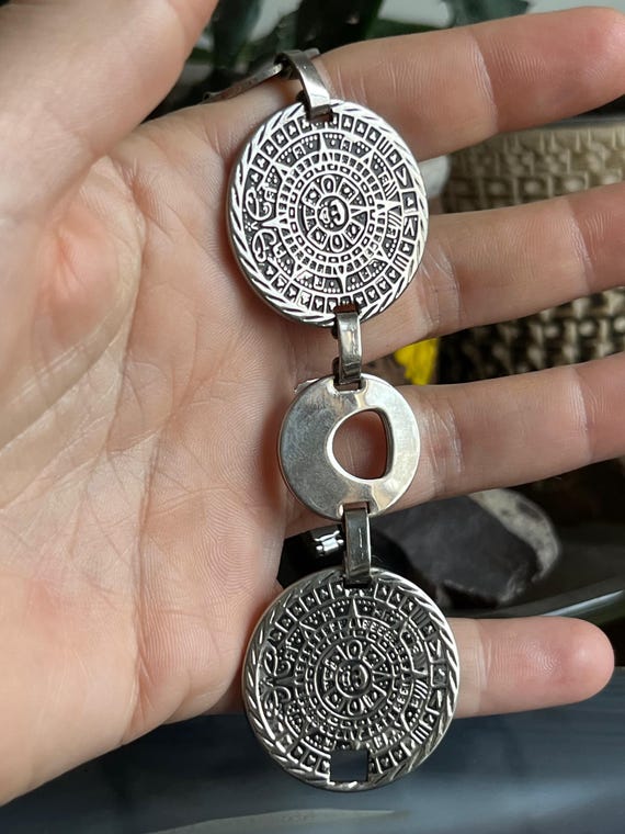Vintage Mexican Sterling Silver Aztec Mayan Calendar Bracelet
