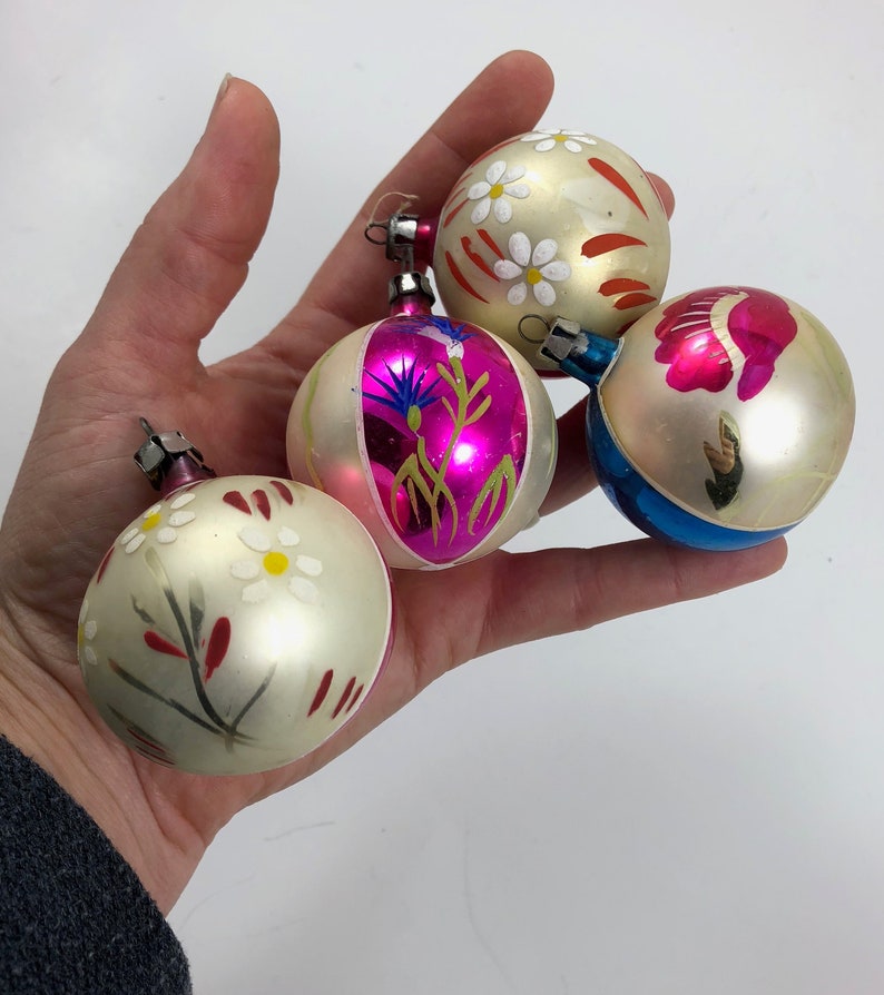6 Polish Christmas indent glass ornaments POLAND