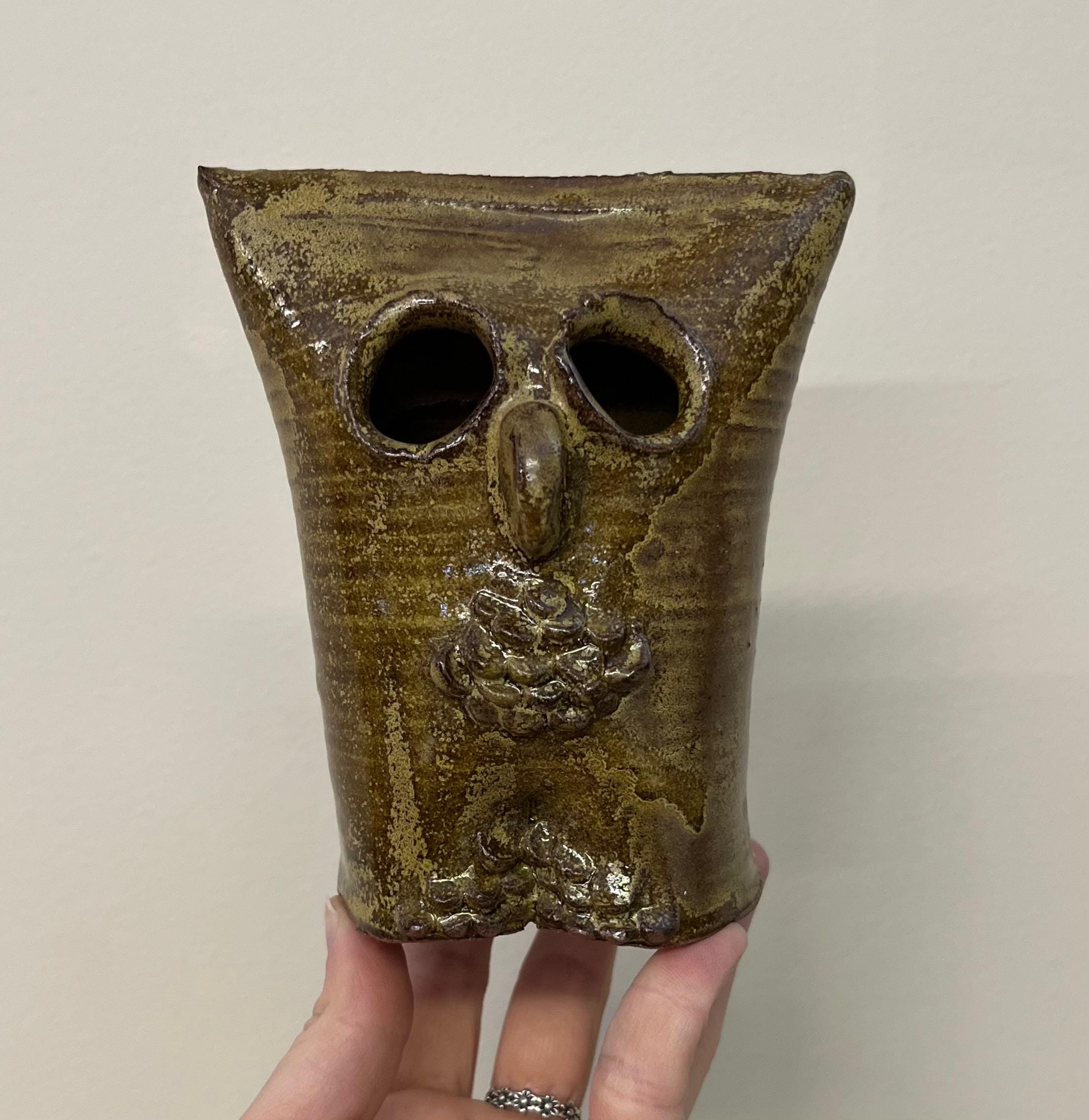 Vintage MCM Stoneware Pottery Owl Sculpture
