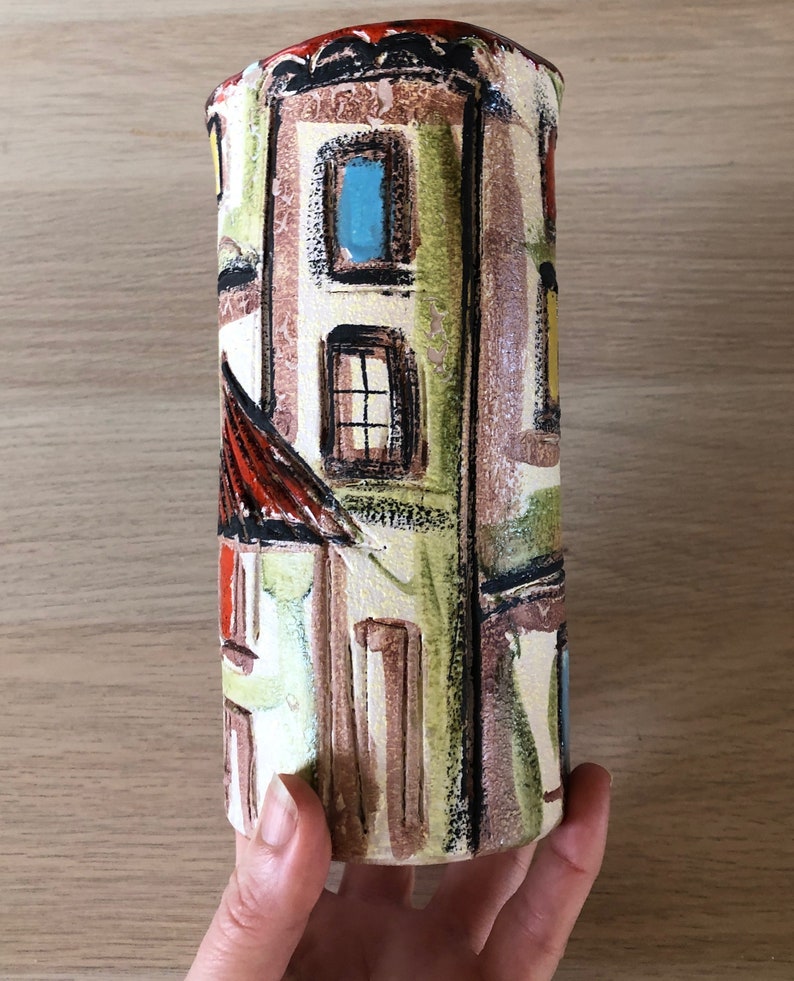 Vintage Mid Century Modern Italian Pottery Sgraffito Cityscape ...