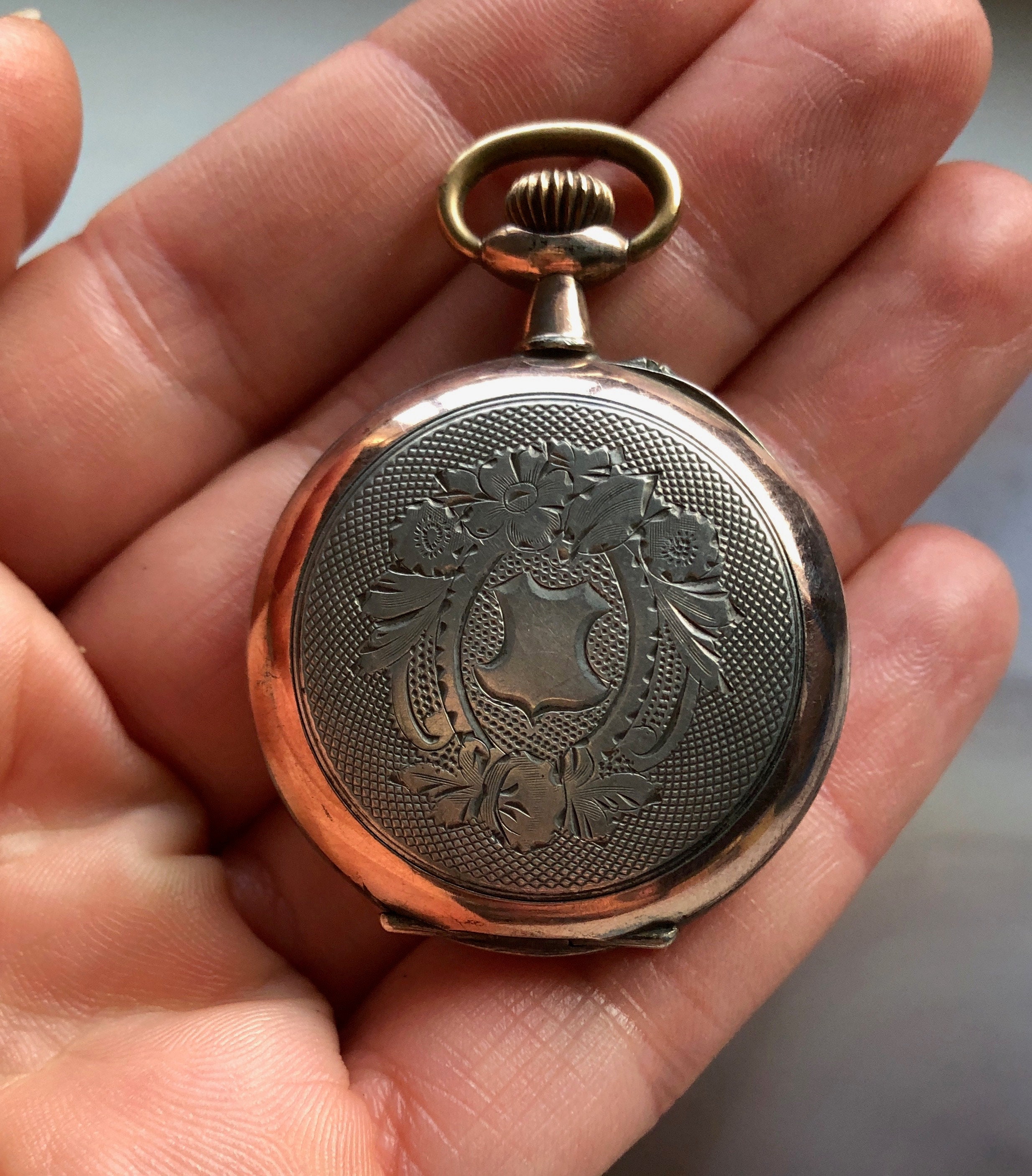 Antique 800 Silver and Rose Gold Ladies Swiss Pocket Watch Working