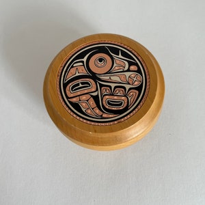 Northwest Coast Indigenous Wood Mixed Metal Copper Eagle Jewelry Trinket Stash Box