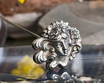 Antique Sterling Silver Art Nouveau Lady Hat Pin