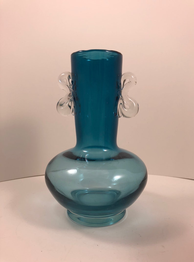 Beau vase en verre italien D'Empoli bleu de misiècle avec Etsy