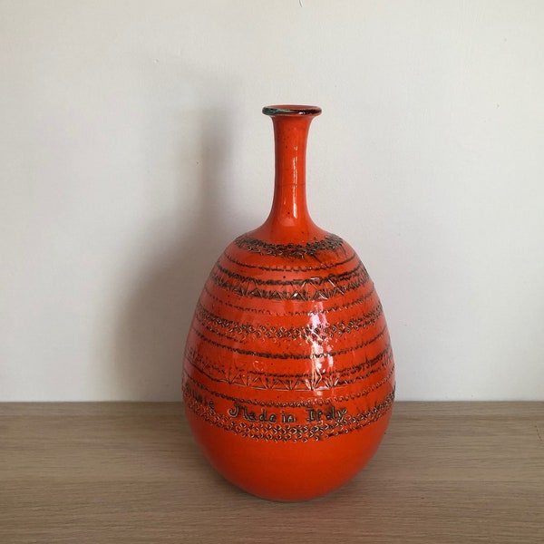 Mid Century Modern Large Orange Bitossi Style Ceramiche Tadinate Italian Pottery Vase AS FOUND