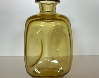 Vase vintage pincé style Blenko en verre ambré du milieu du siècle