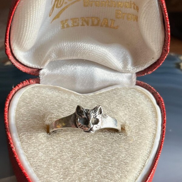 Vintage Sterling Silver Cat Face Ring