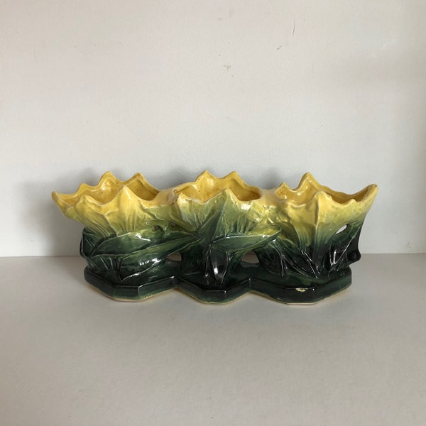 Vintage Art Deco McCoy Pottery Triple Tulip or Waterlily Succulent Bulb or Cactus Planter Plant Pot