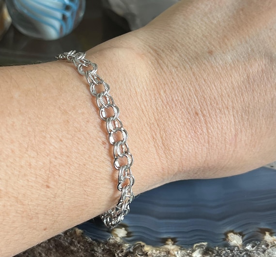 Vintage Sterling Silver Fused Double Link Charm Stacking Bracelet