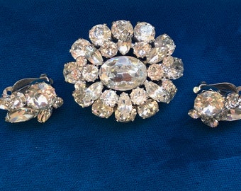 Vintage Sherman Crystal Brilliants Oval Brooch and Earrings