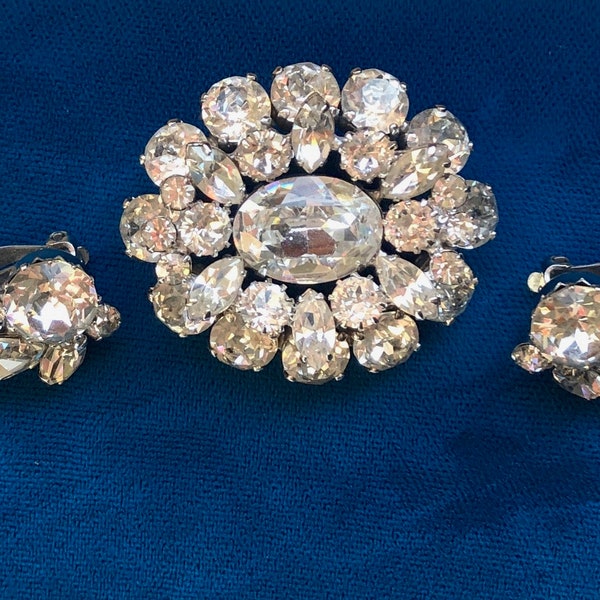 Vintage Sherman Crystal Brilliants Oval Brooch and Earrings