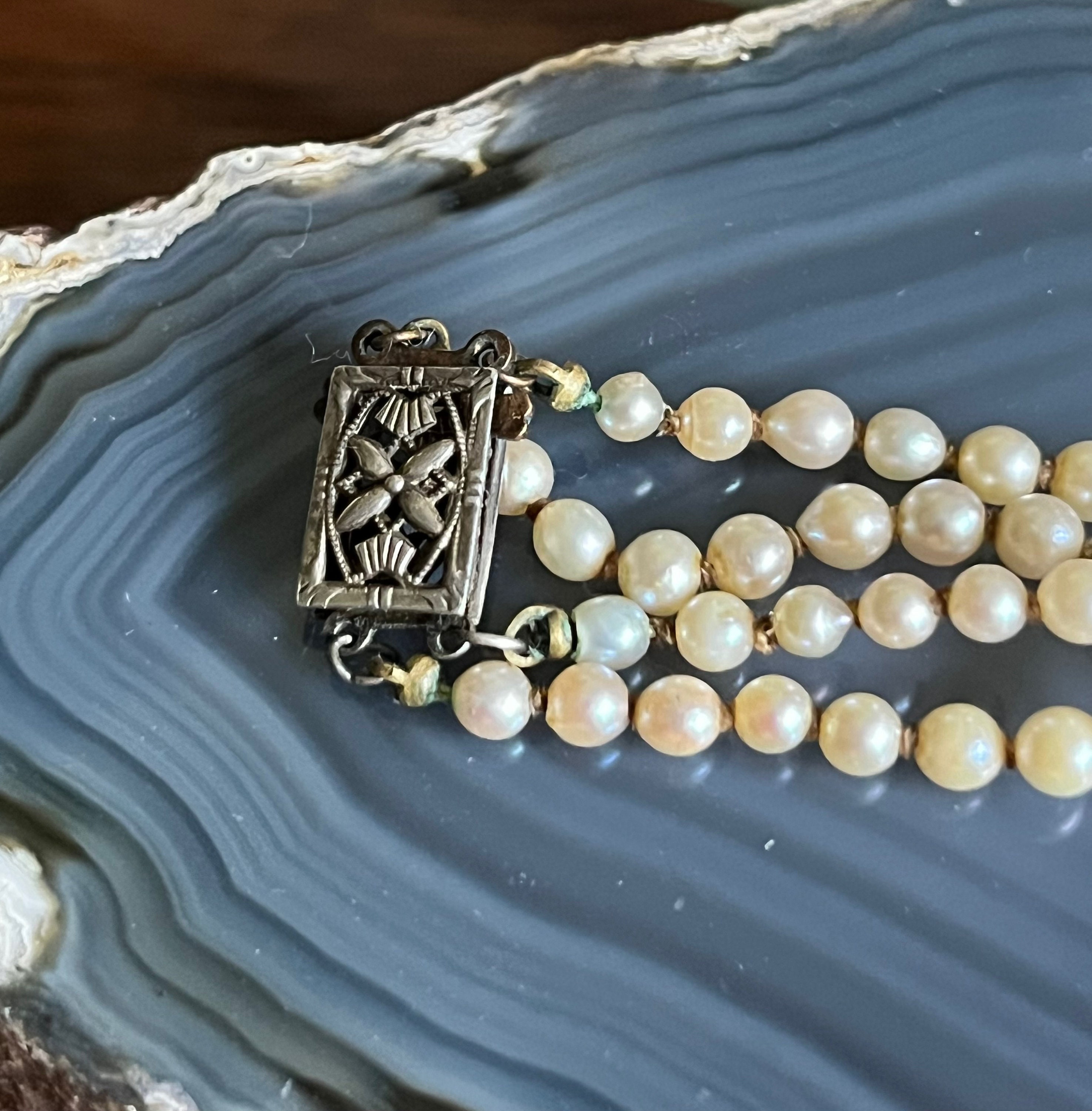 Collier Art Déco Perles Nacrées Double Rang - Fermoir Argenté - Occasion TBE