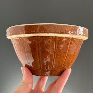 Vintage Antique Canadian Medicine Hat Pottery Brown Glazed Yellow Ware Farmhouse Small Mixing Bowl
