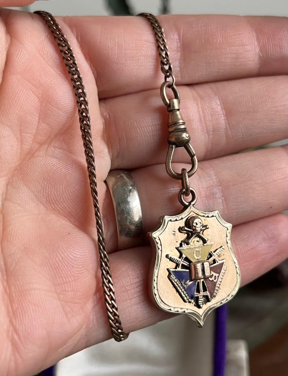 Antique Gold Filled Enamel Masonic Knights of Pythias Watch Chain Fob Pendant