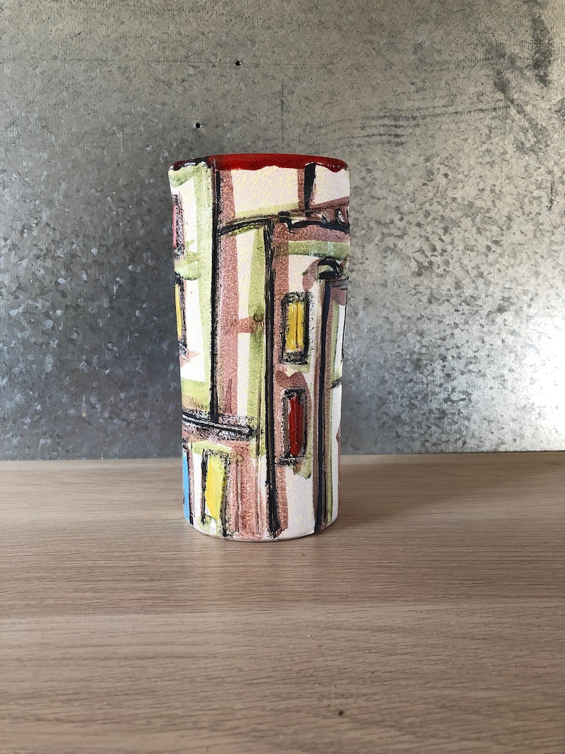 Vintage Mid Century Modern Italian Pottery Sgraffito Cityscape ...