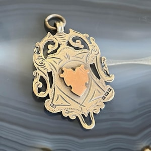 Antique Sterling Silver and Rose Gold Watch Chain Fob Medal Medallion