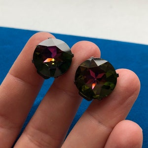 Vintage Mid Century Continental Heliotrope watermeloen toermalijn Strass clip op oorbellen