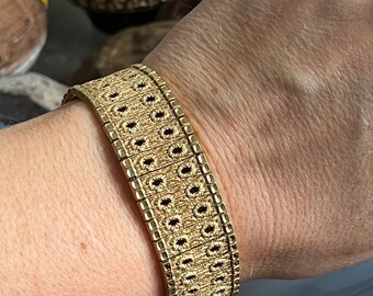 Bracelet Vintage 1970 En Plaque Or Jaune 8grs, Longueur 17.5 Cm - Neuf Avec étiquettes, Style Années 70, Fermoir Mousqueton