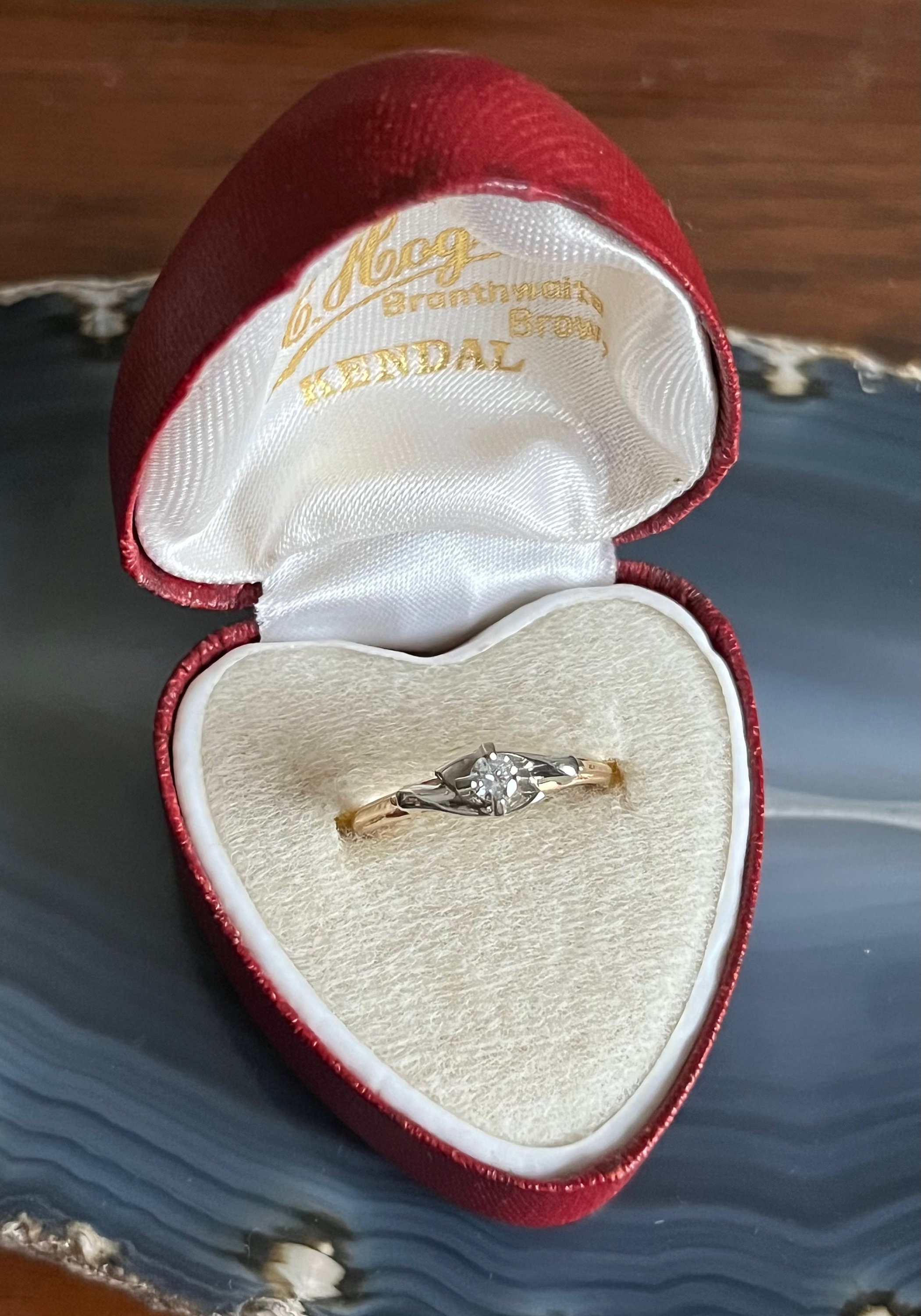 Vintage Mid Century Lovebrite 14 and 18K Gold High Mount Diamond Engagement Ring