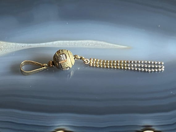 Vintage 10K Two Tone Gold Greek Key Pattern Tassel Pendant Fob