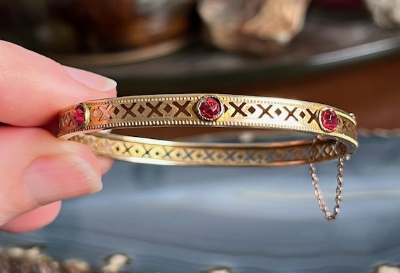 Antique Victorian Gold Filled Paste Ruby Small Ch… - image 1
