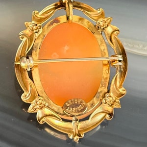 Antique Vintage Gold Filled Carved Shell Cameo Brooch Pendant for Necklace zdjęcie 4