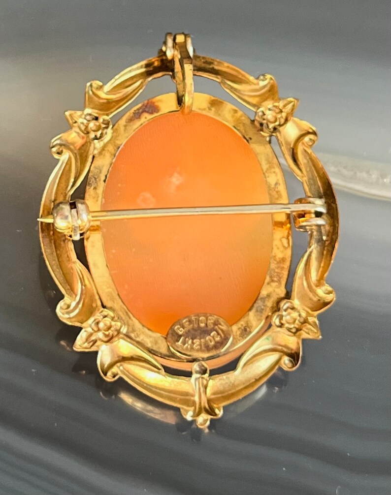 Antique Vintage Gold Filled Carved Shell Cameo Brooch Pendant for Necklace zdjęcie 4