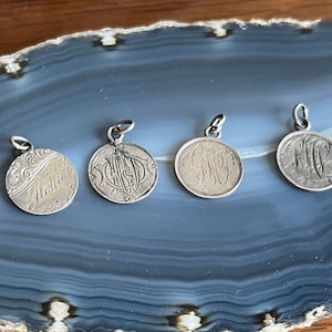 CHOICE Antique Victorian Sterling Silver Canadian 5 Cent Coin Victoria Engraved Love Token Charms Pendants