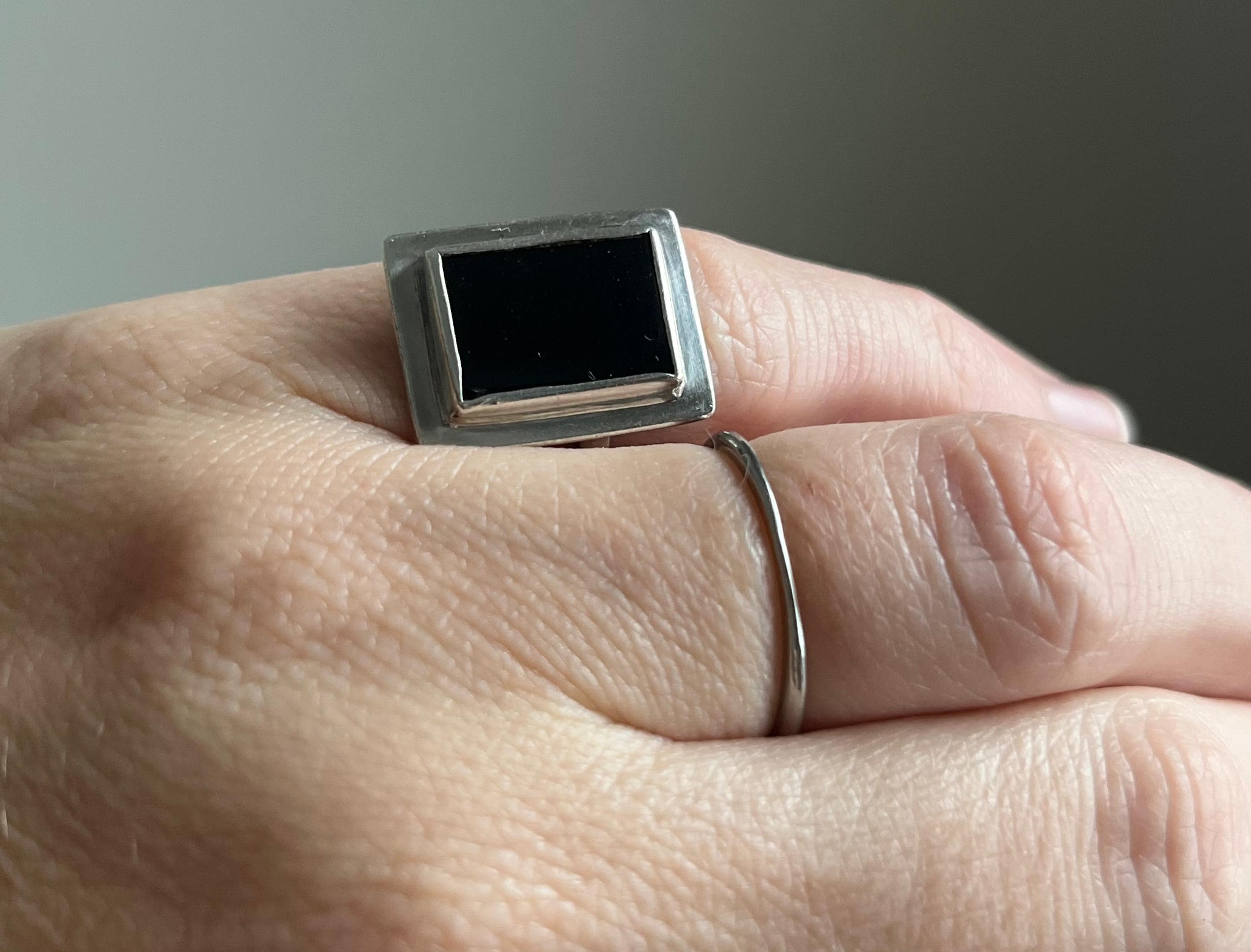 Bague 2629-ON en Onyx noir véritable - Bijoux en Argent rhodié pour Femme