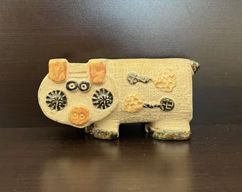 Vintage MCM Pottery Flat Pig Piggy Still Bank