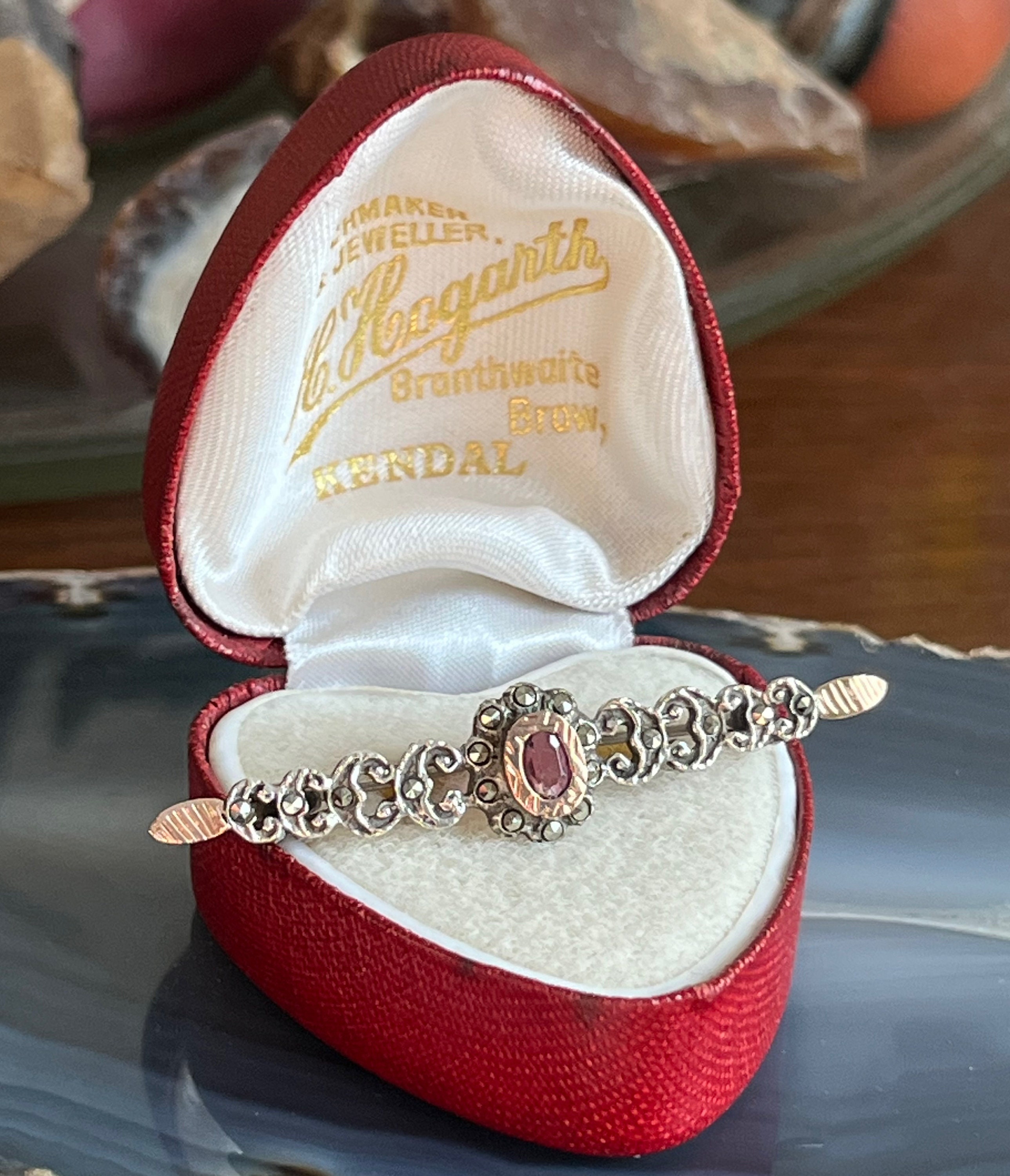 Broche Vintage Ancienne En Argent Massif 925 Et Or Rose - Sertie De Marcassites - Bijou Ancien Occasion