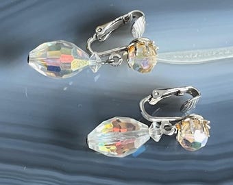Boucles D'oreilles Rétro Anneaux Perles Cristal Bleu Nuit - Modèle 538, Occasion Bon état