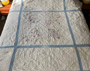 Vintage Embroidered Handmade Quilt