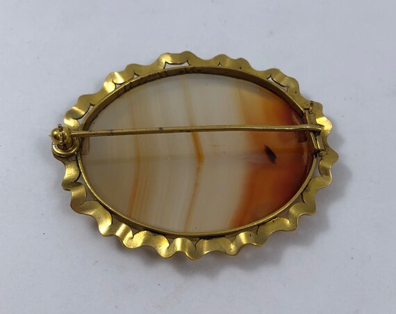 c1870 Victorian Agate and Pinchbeck Gold Brooch - image 4