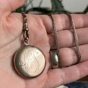 Antique Victorian Gold Filled Engraved Initial Locket Pendant Fob